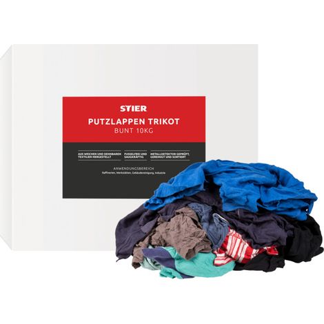 STIER Chiffons de nettoyage en tricot colorés 10 kg, multicolore, tissu mélangés, chiffons de chantier, torchons travaux (1/4)