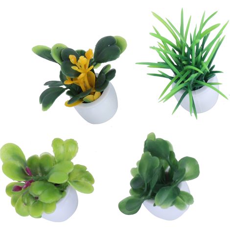 Ensemble de 4 mini plantes artificielles en pot avec pots en céramique pour la décoration de la maison ou du bureau. (1/5)