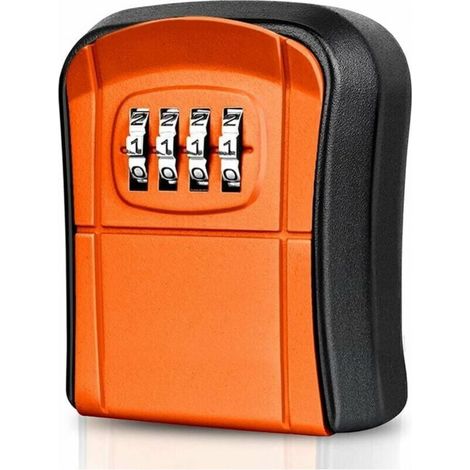 Orange Secure Key Box Wall Mounted Mini Outdoor Key Safe Box with 4 Digit Digital Code Resettable Waterproof Key Box for Home School Office Factory Garage (1/5)