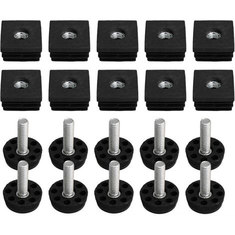 10 embouts de pieds de meubles réglables à filetage M8, carrés de 3 x 3 cm, pour pieds de table. (1/5)