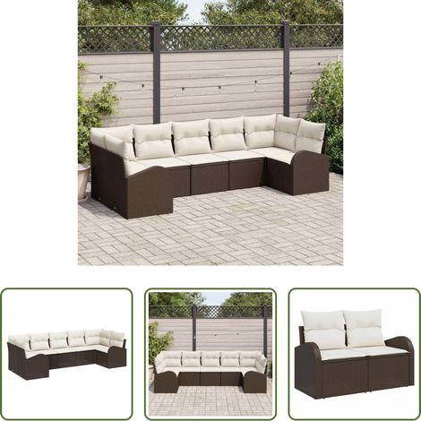 vidaXL Poly-Rattan - Gartensofa-set mit Kissen 7 pcs Braun und Weiß Poly-Rattan (1/5)