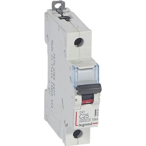 Disjoncteur DX³6000 10kA arrivée haute et départ bas à vis 1P 230V à 400V - 25A - courbe C - 1 module - LEGRAND