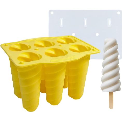6 moules à glace en silicone, réutilisables, avec bâtonnets et couvercle, pour glaces, popsicles, yaourt et gelée (1/5)