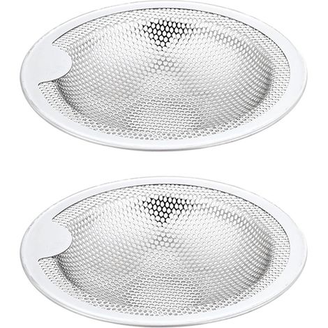 Filtre d'évier - Lot de 2 - Passoire - Acier inoxydable - Petite passoire - Pour salle de bain et cuisine - Diamètre extérieur 10,2 cm, diamètre intérieur 7,5 cm - Argent (1/5)