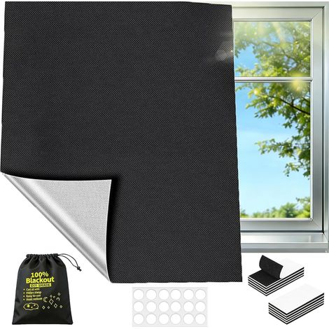 Store Occultant sans Percage, 100x145cm occultant 100% pour fenêtre, Fenetre Tissu avec Bande Velcro Autocollante,DécoupableTissu Isolation Toit 100cmx145cm -