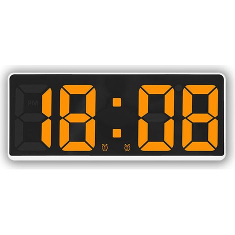 Blanc + Orange-Quartz Réveil LED Horloge Grand Écran Horloge Numérique Chevet pour Chambre,