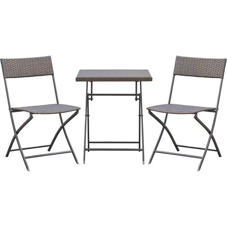 Set da Giardino Pieghevole da 3 Pezzi in Rattan PE e Metallo, Set 2 Sedie e Tavolino da Caffè, Protezione dai Raggi UV, Set di Mobili da Balcone, per Patio e Cortile, Nero