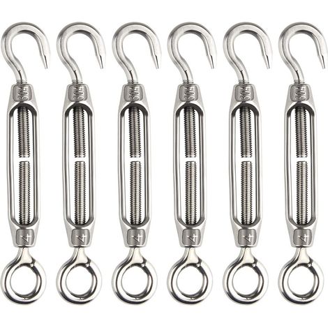 6 Pièces - Tendeur Cable - Ridoir Inox - Acier Inoxydable 304 Réglable Pour Clôture Et Voile D'ombrage Argent 10x15cm (1/5)