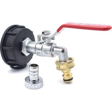 Ball valve, 3/4 inch male thread, gas thread, 3/4" outlet, 15mm male barbed fitting (1/4)