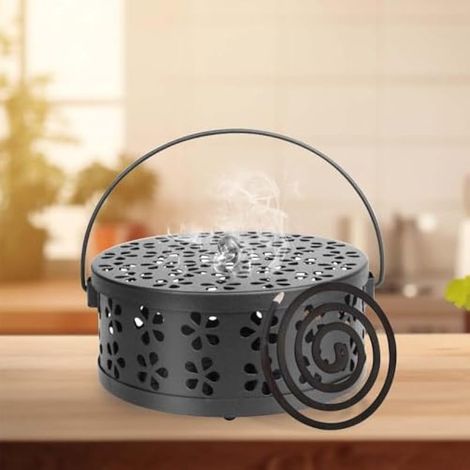 Support pour spirale anti-moustiques, boîte métallique noire avec poignée et couvercle, portable, idéal pour maison, jardin, camping, voyage et terrasse. (1/5)