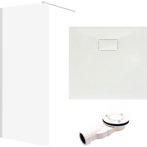 Set - Walk-In Dusche KETIL 80x195 + Duschabtrennung Transparent 8 mm Glas + Duschwanne VIDAR 80x80 Weiß SMC Quadratisch (1/5)