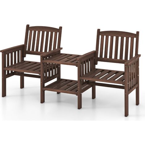 Panca da giardino 165 x 60 x 88 cm per 2 persone con braccioli e foro per ombrellone atmosfera accogliente legno color caffè 200010579