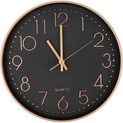 Moderne geräuschlose Quarz-Wanduhr 25 cm, runde Wanduhr mit übergroßen Zahlen (Roségold)
