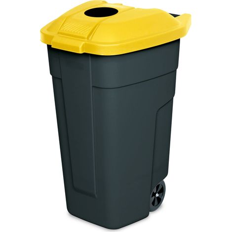 BRB 100 Liter Abfall-Tonne mit Einwurföffnung im Deckel, BxTxH 510x550x850 mm, Korpus schwarz/Deckel gelb (1/2)