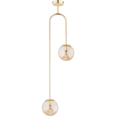 Alfa VECTOR Brass-Gold Ceiling Lamp 108 cm, 2-Light Metal Fixture with Dual Globe Shades, E14 Socket (2x10W Max), Dimmable with Compatible Bulbs, modern ceiling light for living room, dining & bedroom