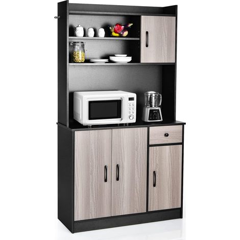 COSTWAY Buffet Cuisine Rangement, Armoire Cuisine avec Tiroir, 4 Etagères Réglables, 3 Placards à Porte, Vaisselier, Meuble Cuisine Rangement avec Plan de Travail 100 cm, 100 x 40 x 180 cm (Noir) (1/5)