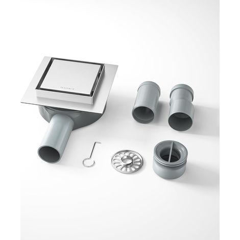 Siphon de douche en acier inoxydable - 10 cm - 2 en 1 - À carreler - Caniveau de douche carré avec siphon à 360° - Étanchéité à l'eau et filtre à cheveux améliorés, démontables et nettoyables (1/5)