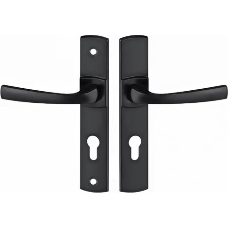 Set de Poignée de Porte sur Plaque - Version Clé I, Porte d'Entrée, Bureau, Garage - Entraxe 195 mm - Système de Pose Facile - Zamak Résistant - Finition Onyx Noir (1/5)