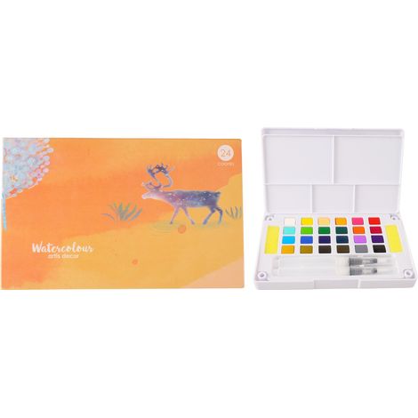 Lot de 24 peintures aquarelle vives séchage rapide haute transparence avec pinceau éponge pour artistes enfants (1/5)