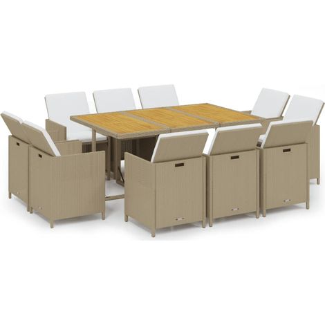 Maison Exclusive - 11-tlg. Garten-Essgruppe mit Kissen Poly Ratta