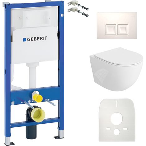 GEBERIT WC Set mit Vorwandelement, Wand-WC und Spülknopf (1/5)