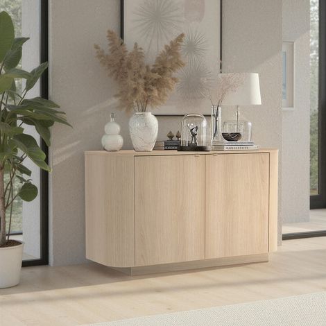 Buffet bas arrondi 2 portes coloris chêne 130cm TIKA (1/5)