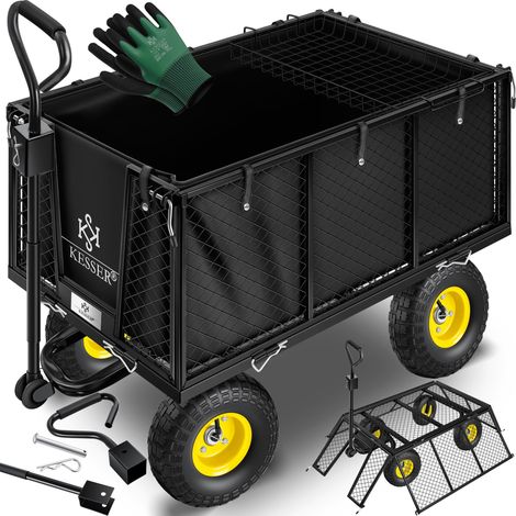KESSER® Carro de mano 550 kg cargable, Carro de jardín, Carro de transporte, Lona desmontable, versátil incl. Guantes, Negro / 550Kg (1/5)