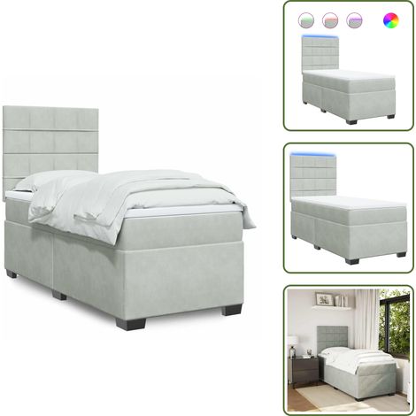 The Living Store Cama box spring con colchón terciopelo gris claro 100x200 cm - Cama de muelles ensacados