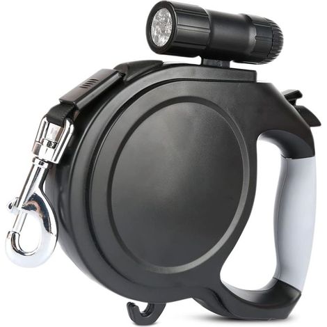 GDHZS- Laisse pour Chien avec LED Lampe de Poche, Laisse Rétractable pour Chiens de Jusqu'à 30kg avec Poignée Antidérapante,Laisse Chien Enrouleur Réutilisable,Frein à Une Main,Serrure Noir 5M (1/5)