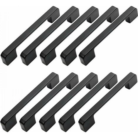 Juego de 10 tiradores para muebles de 128 mm – Aleación de aluminio negro – Para armarios y cajones modernos – Tornillos incluidos - 128mm-Poign (1/5)