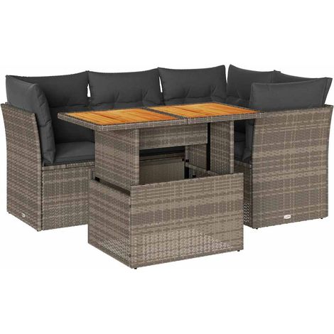 Sedute da esterno - Set Divano da Giardino 5 pz con Cuscini Grigio in Polyrattan (1/5)