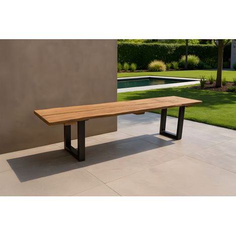 Gartenbank Outdoor Teakholz massiv 200 x 42 U-Gestell schwarz QUITO (1/4)