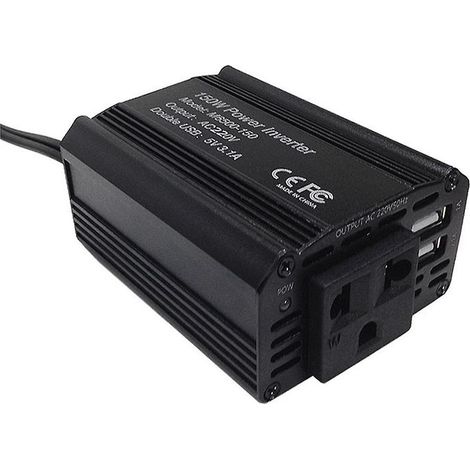 Convertisseur de voiture 150 W 12 V vers 110 V/220 V avec adaptateur secteur, chargeur USB et charge rapide (prise US). (1/5)