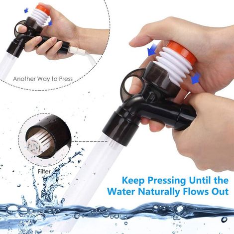 Pulitore per ghiaia dell'acquario, sistema di cambio acqua per acquario, pulitore per acquario con sifone per cambi d'acqua e pulitore per sabbia con pulsante ad aria compressa. (1/4)
