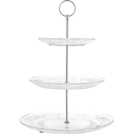 Dreistöckige Servierplatte (Glas) – Elegantes Geschirr für Snacks, Kuchen und Süßigkeiten – Langlebig und wiederverwendbar – Silber (1/5)