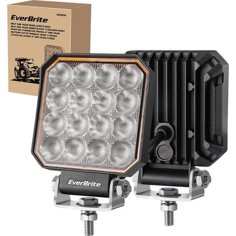 Phares de travail LED 12V/24V 25W – 1500LM étanche IP66 – Angle réglable 180° – Pour SUV, moto, camion, éclairage extérieur – Everbrite