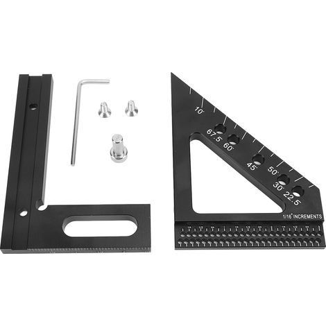 Regla de medición multiángulo 3D de 45°/90° de aleación de aluminio para carpintería, escuadra, transportador, guía de inglete, plantilla de dibujo triangular (1/5)