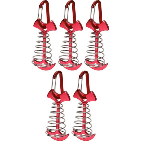 5 ancres de tente réglables avec boucle à ressort pour terrasse en bois, clous en arête de poisson pour fixation solide de tente de camping, couleur rouge (1/5)