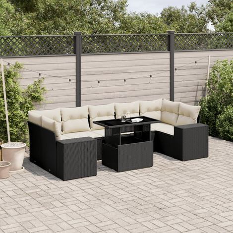 Ensemble Salon Jardin 8 Places Noir Résine Tressée - Canapé d'Angle Modulable avec Table Réglable et Coussins Détachables (1/5)