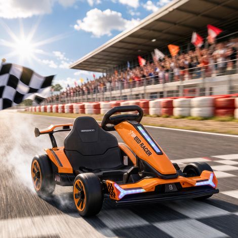 Kart Électrique pour Enfants 12 V, Go Kart, 2 Moteurs, Siège Réglable, Batterie au Lithium, Démarrage Progressif, Orange (1/5)