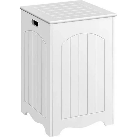 White Wooden Laundry Basket with Hinged Lid, Large MDF Laundry Hamper Storage Chest with Side Handles for Bathroom, Bedroom & Living Room (1/5)