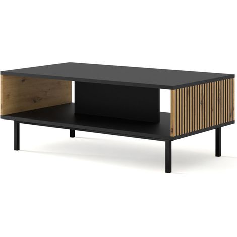 TAVOLINO DA CAFFÈ RAVENNA F IN MDF VERNICIATO NERO OPACO 90x60x45 ROVERE ARTIGIANALE STRUTTURA NERA