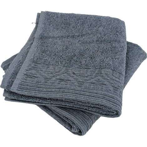 Lot de 2 serviettes invités 33x50 cm pur coton collection DENIM à bordures géométrique bleu (1/5)