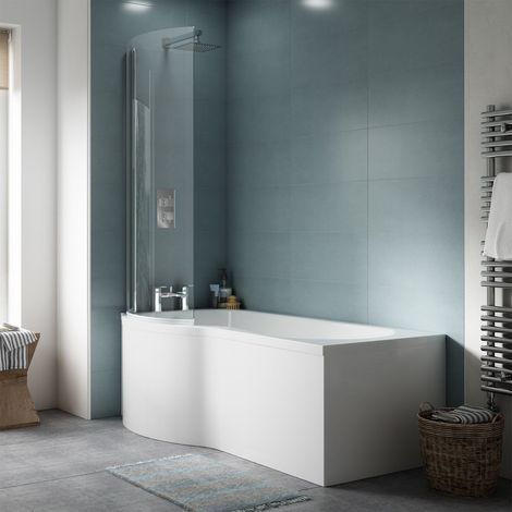 Nuie P-Shaped Shower Bath with Front Panel and Screen 1500mm x 700mm/850mm - Left Handed