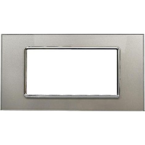 Placchetta per interruttore in vetro a 4 posti silver cassetta 504 compatibile con bticino living light supporto cover (1/2)