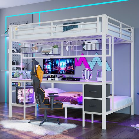 Cama Alta 140x200 Cm Estructura Metálica Y Espacio Almacenaje (1/5)