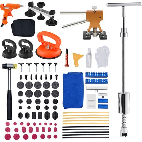 Mophorn Kit de herramientas para reparación de abolladuras sin pintura, incluye elevador dorado, extractor de puente, martillo deslizante, barra en T, pistola de pegamento y 100 piezas, 20 W (1/5)