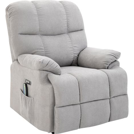 Fauteuil releveur avec massage, siège TV télécommandé, port USB, poche latérale, aspect velours, gris (1/5)