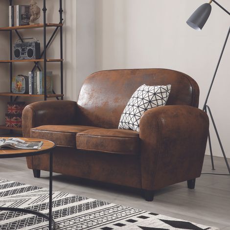 M&S – Canapé droit vintage marron 3 places – Confort optimal – Tissu résistant – Style rétro pour salon moderne (1/5)