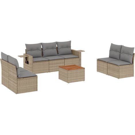 Maison Exclusive - Salon de jardin avec coussins 8pcs mélange beige résine tressée (1/3)